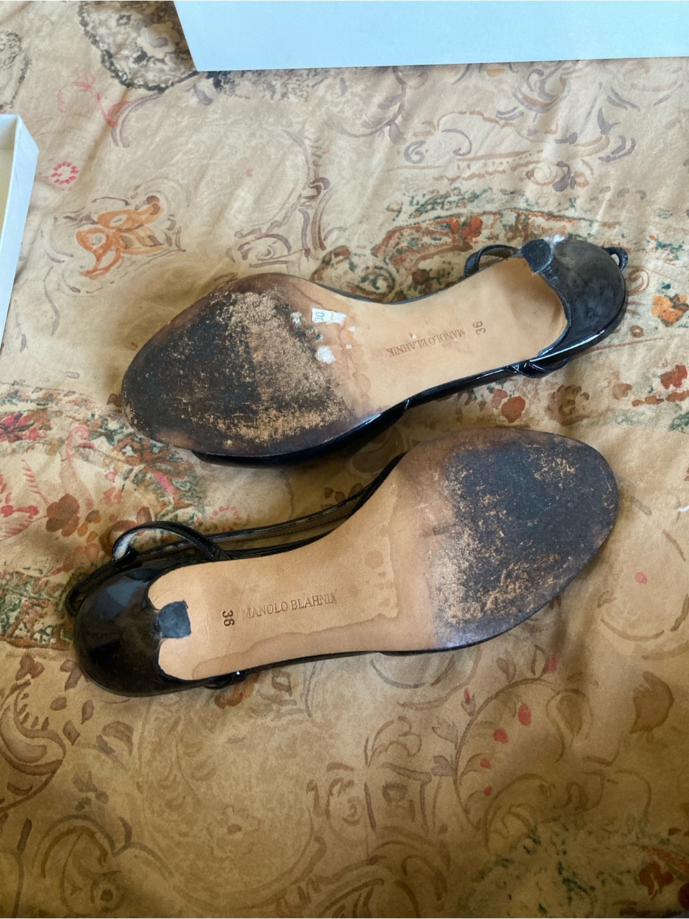 Manolo Blahnik Black Patent Slingback Peep-Toe Pumps - Picture 4 of 6